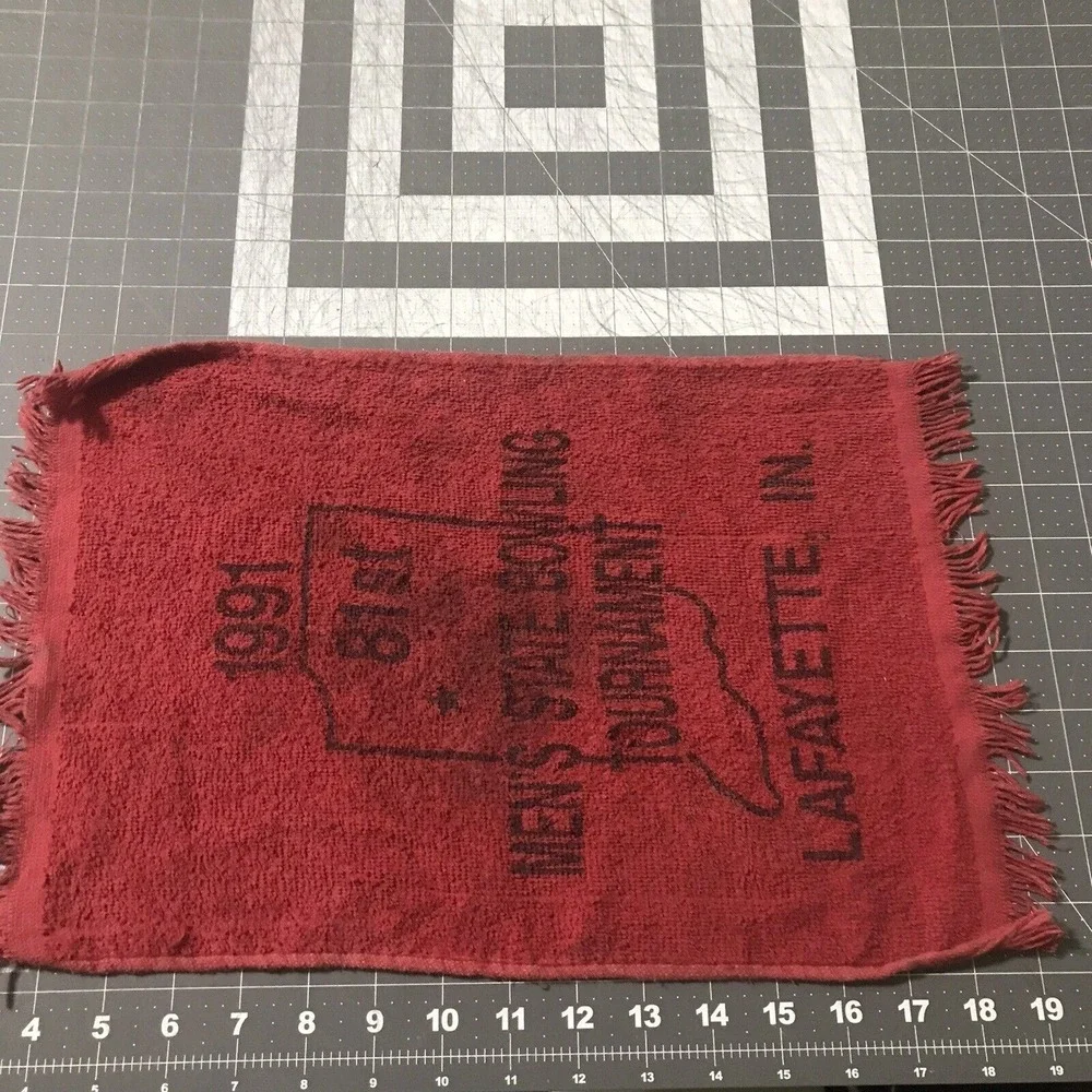 Mens‎ State Bowling Tournament 1991 Lafayette Indiana 81st Towel Red FLAW